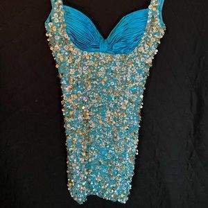 Terani Blue Sequin Cocktail Dress